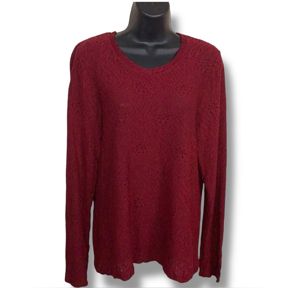 Large Erin London Burgundy Red Lace Top Long Sleeve Stretch Floral Goth